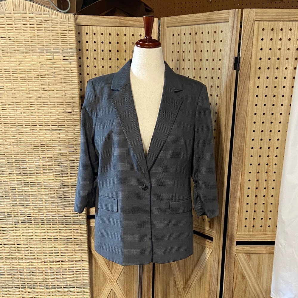 Calvin Klein Charcoal Glen Plaid Single-Button Blazer